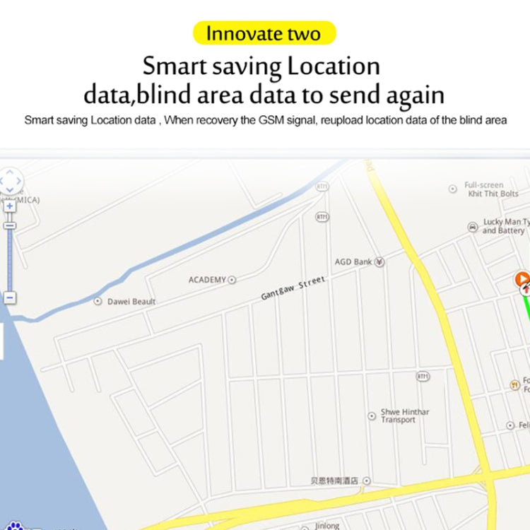 Pet GPS tracker app map showing smart saving location data updates.