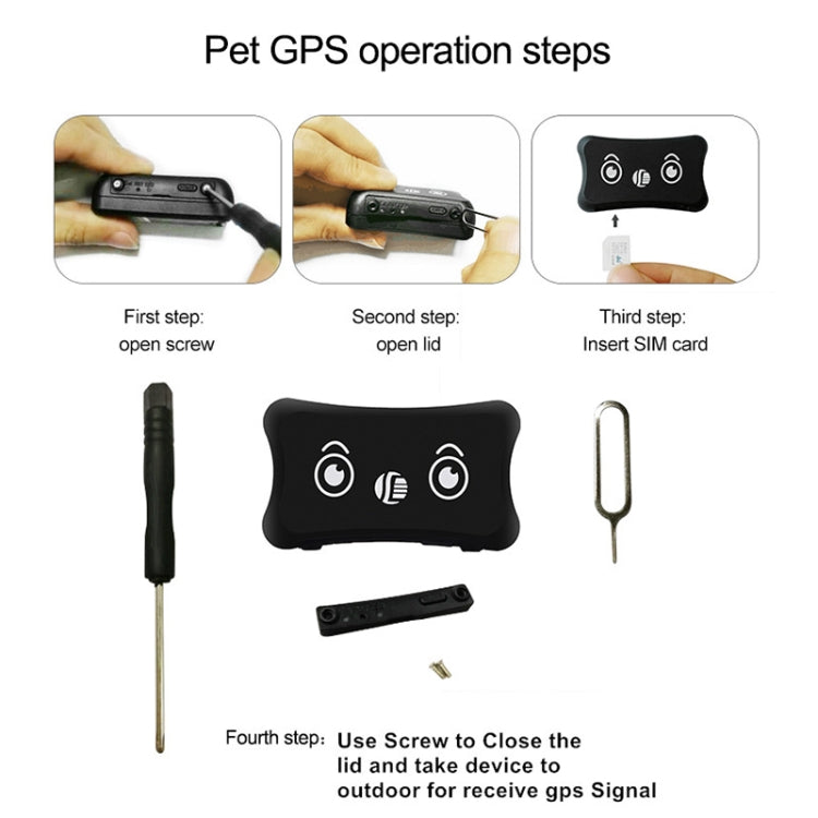 GPS tracker setup parts and SIM insert tool with black device