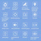 GPS tracker feature icons on blue background