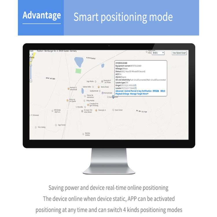 GPS tracker smart positioning mode displayed on desktop map screen