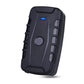 Black GPS tracker with ribbed side ports and circular button on front panel