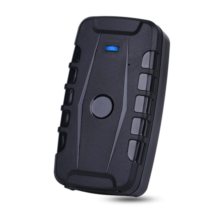 Black GPS tracker with ribbed side ports and circular button on front panel