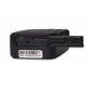 Black GPS tracker with visible ports and compliance label on the back