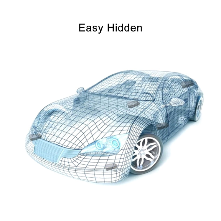 GPS tracker hidden inside a vehicle, shown in a wireframe car layout