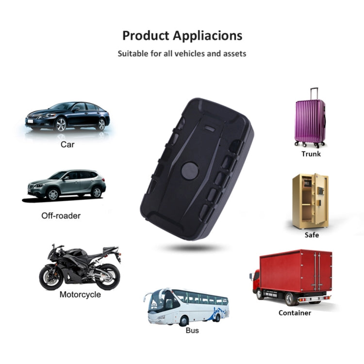 Black GPS tracker with mounting-ready housing, displayed for vehicle use