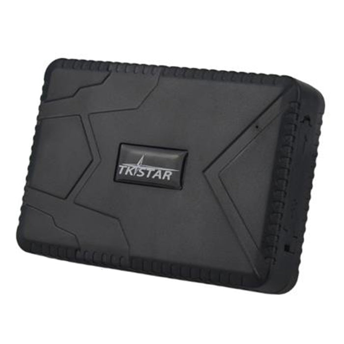 Black GPS tracker device with rugged shell, TKSTAR logo badge, and side ridges