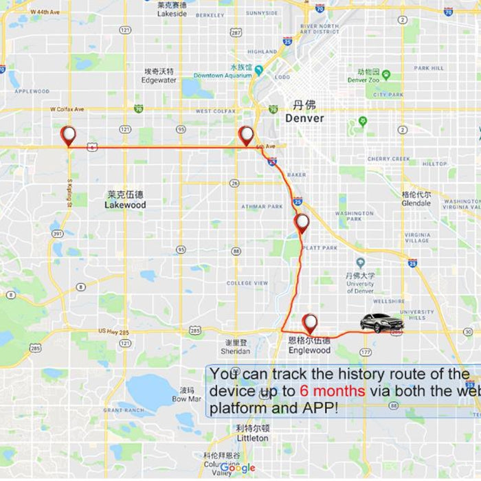 GPS tracking map with multiple location pins for the tracker route history