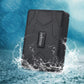 Black rugged GPS tracker device with TKSTAR badge, splashed by water