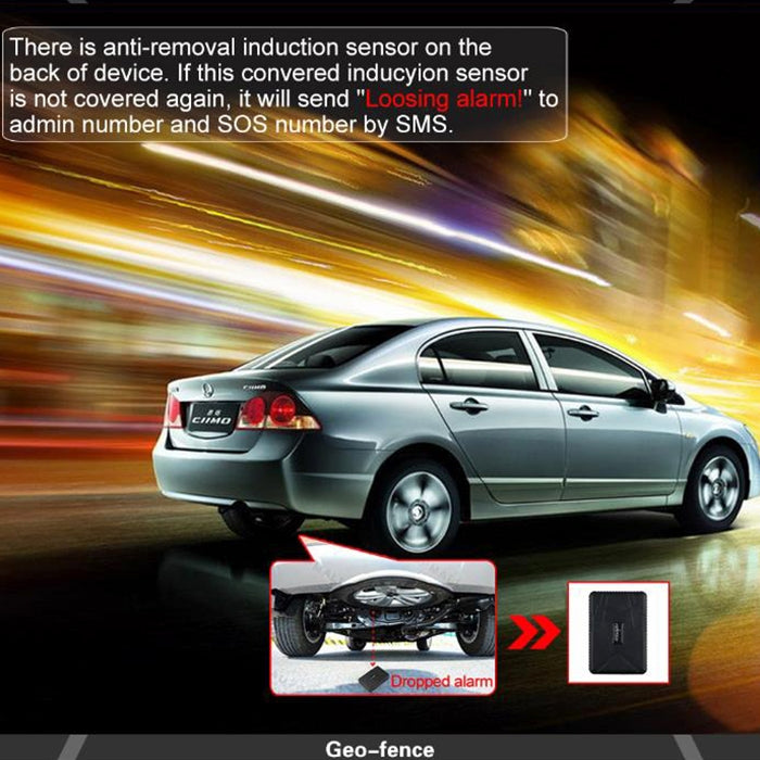 Black GPS tracker small inset with rugged case and TKSTAR logo badge