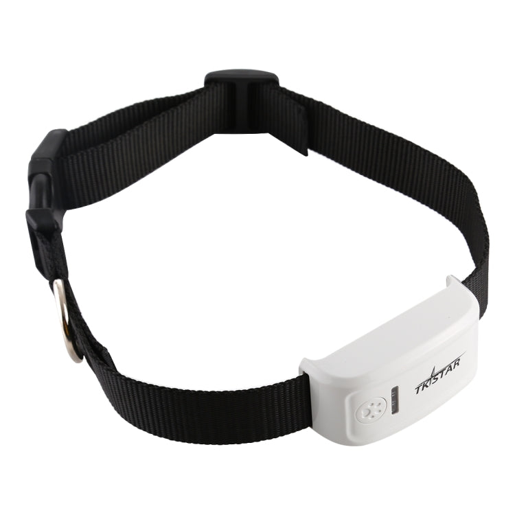 Pet GPS locator collar with black strap and white tracker case