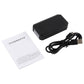 Black GPS vehicle tracker with USB cable and instruction sheet