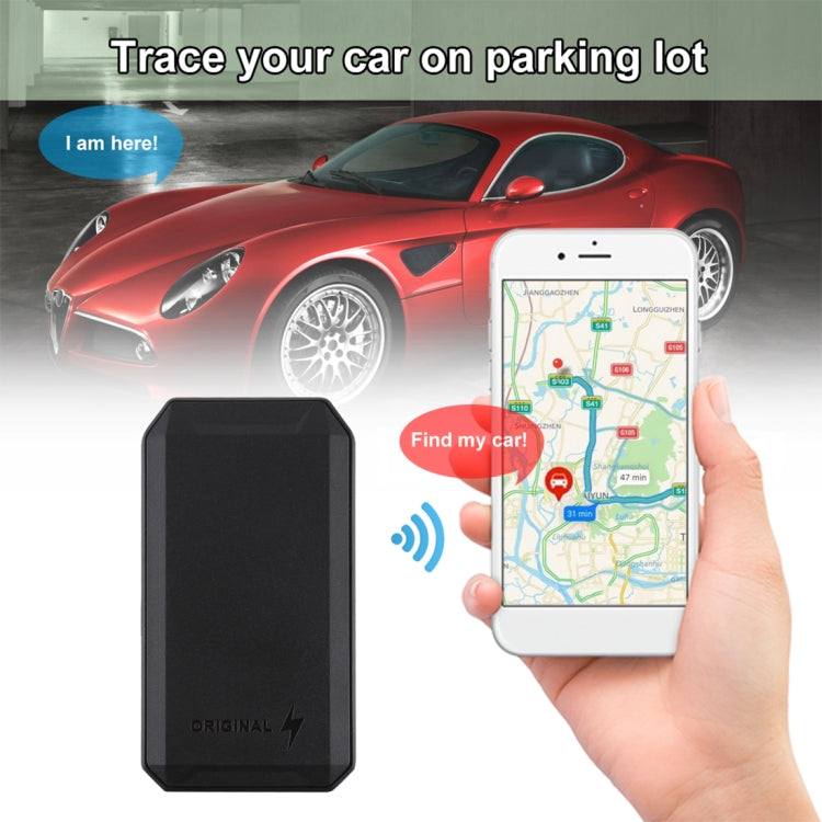 Black GPS vehicle tracker, slim rectangular body with textured sides