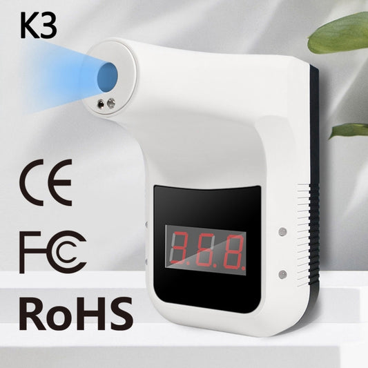 White non-contact infrared forehead thermometer with red digital temperature display