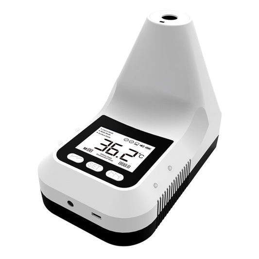 White non-contact infrared forehead thermometer with LCD screen and rounded probe