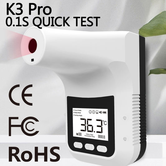 White non-contact infrared forehead thermometer with dark LCD showing 36.3°C