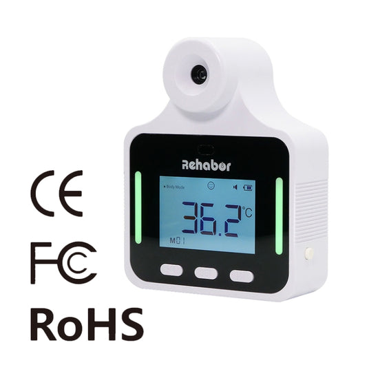 White non-contact forehead infrared thermometer with LCD display and green indicator lights