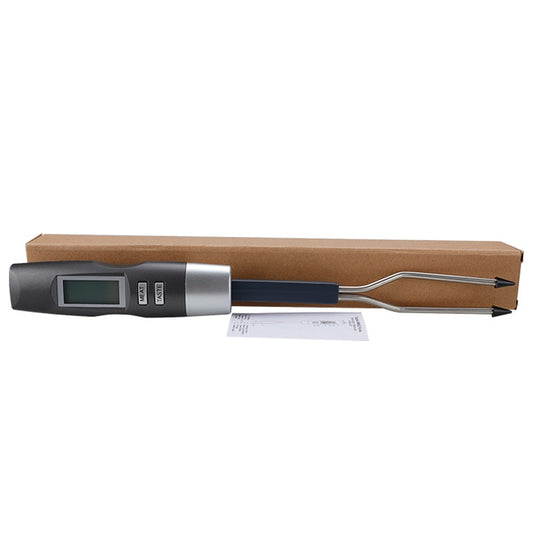 Double-fork thermometer with metal probes, LCD screen, and black-and-silver handle