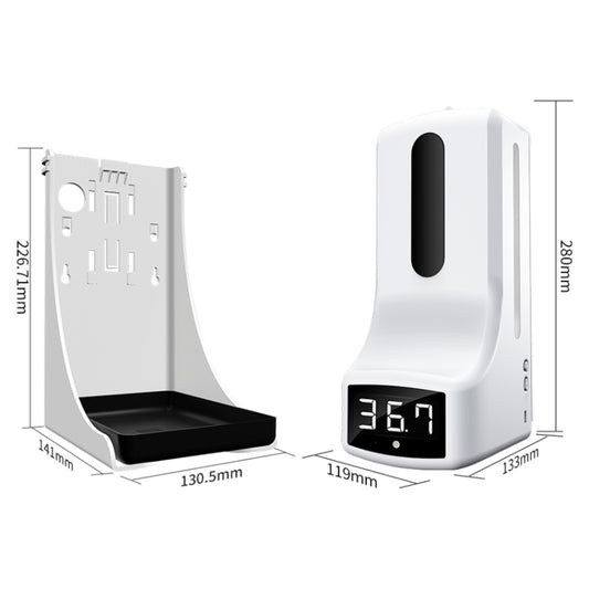 White hands-free infrared body thermometer dispenser with wall-mount bracket and black LCD display