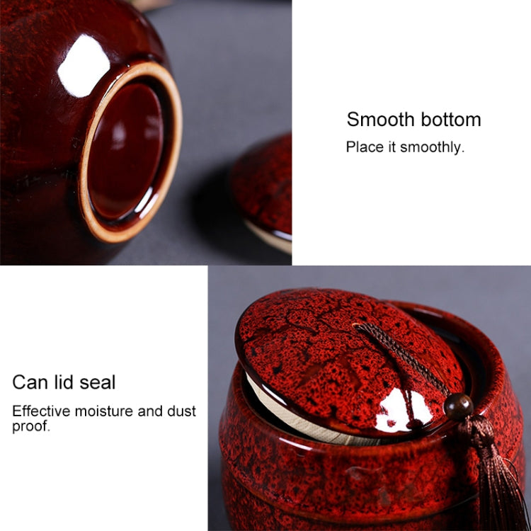 Red ceramic tea storage can lid with sealed rim and smooth bottom detail.