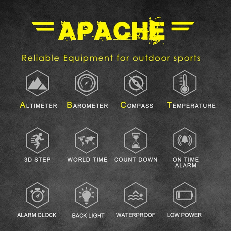 NORTH EDGE APACHE smartwatch features icons: altimeter, barometer, compass, temperature