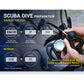 Scuba dive training presentation with a diver checking a round black-face watch
