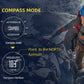 Close view of compass-style diver watch display on black silicone strap