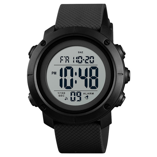 SKMEI multifunction digital watch with black textured rubber strap and illuminated LCD time