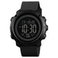 Digital outdoor wristwatch with black round case, black rubber strap, large digital time readout
