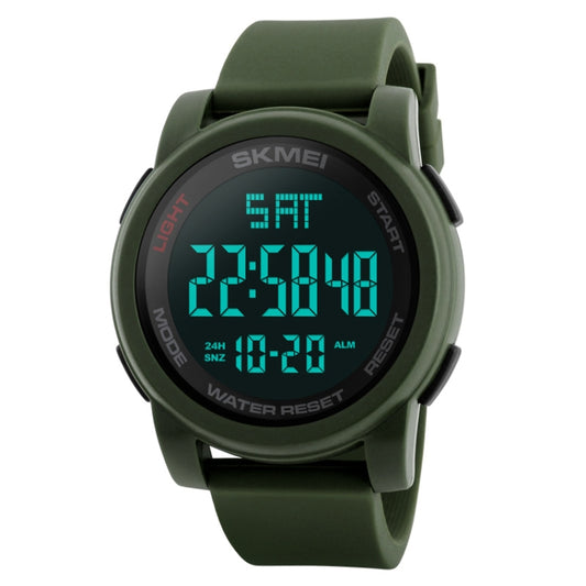 SKMEI men digital outdoor watch with army green silicone strap and turquoise LED display