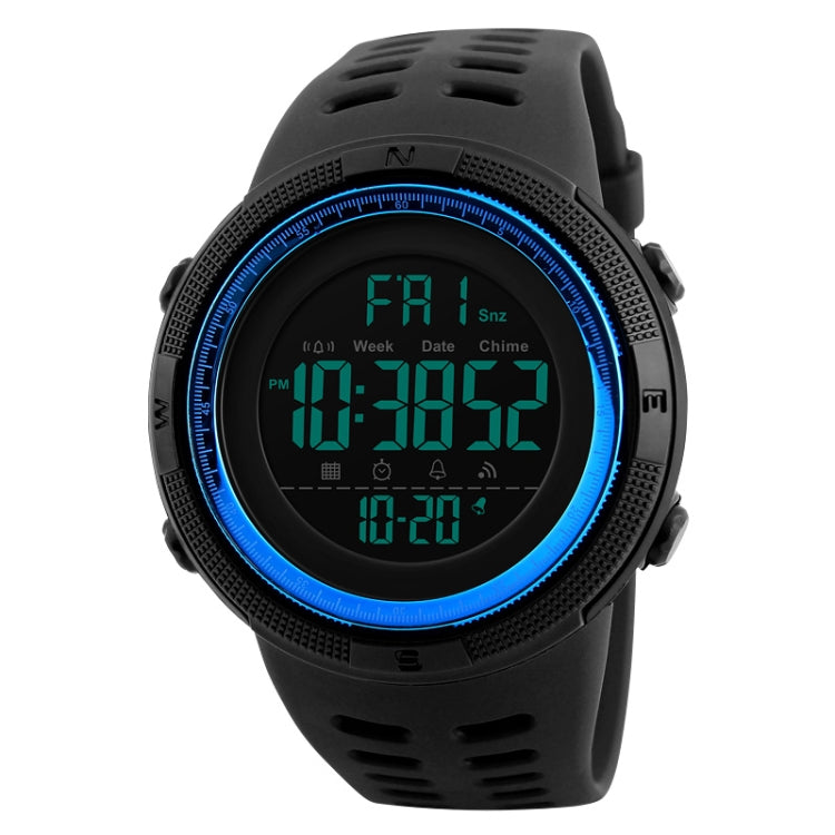 SKMEI 1251 men’s digital sports watch with black PU band and blue bezel ring