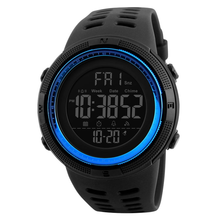 SKMEI 1251 men’s digital sports watch with black PU band and blue bezel