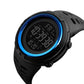 SKMEI 1251 men’s digital watch face with blue ring, black strap