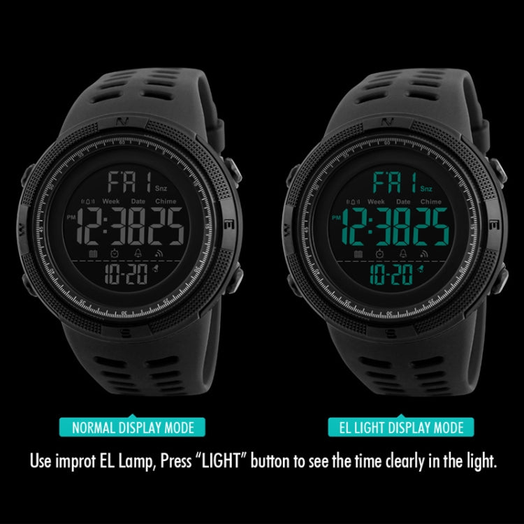 SKMEI 1251 men’s digital sports watch, black PU band with two display modes