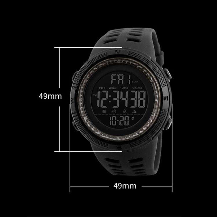 SKMEI 1251 men’s digital sports watch with black PU band, front view