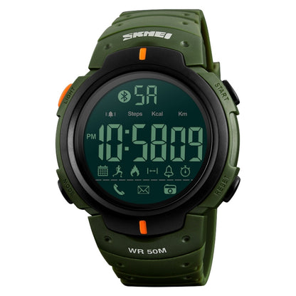 SKMEI 1301 multifunction sports smartwatch with army green strap, digital LCD display