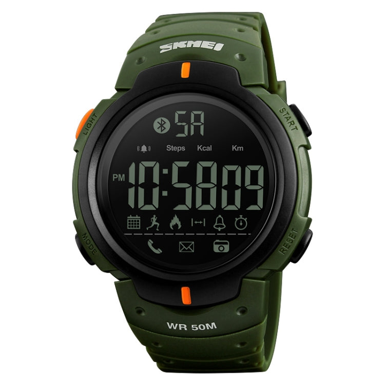SKMEI 1301 multifunction sports smartwatch with army green strap, LCD time and icons