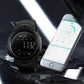 SKMEI 1301 sports smartwatch with black case and phone screen showing activity data