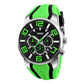 SKMEI chronograph-style wristwatch, black dial with green accents and silicone sports band