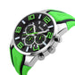 SKMEI large dial watch with black face, green hour markers, and glossy silver case