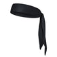 Black fabric headband bandana wrap with long tie ends, flat lay