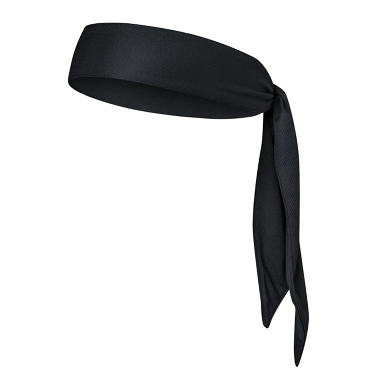 Black fabric headband bandana wrap with long tie ends, flat lay