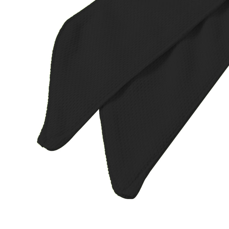 Black textured headband bandana fabric with curved stitched edge