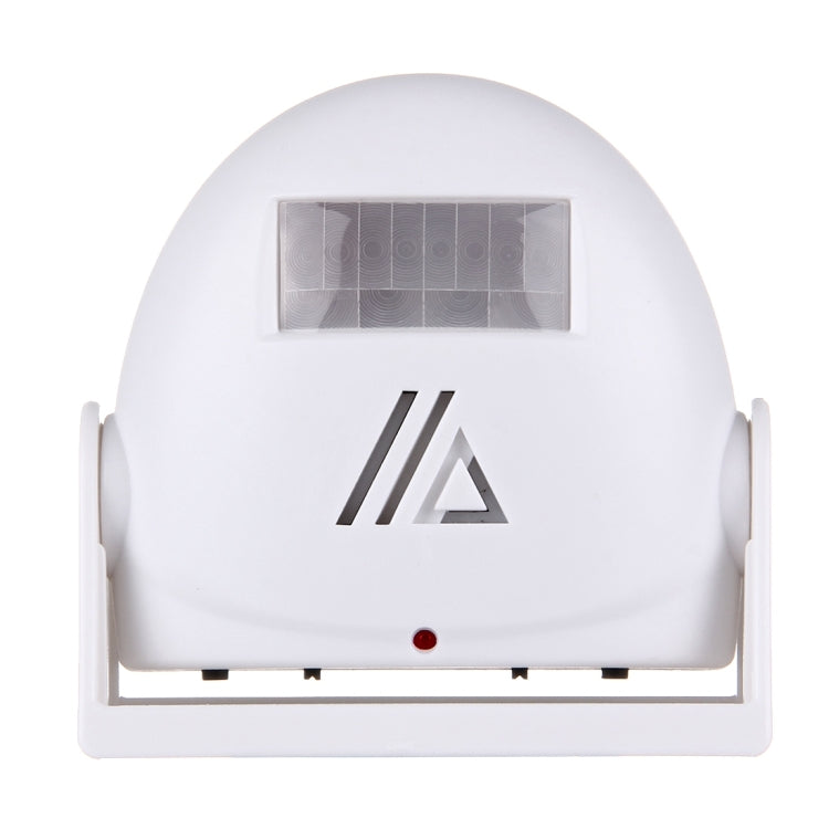 White wireless infrared motion sensor welcome alarm doorbell with front sensor window and red indicator