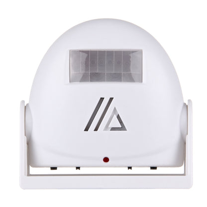 White wireless infrared motion sensor welcome alarm doorbell with front sensor window and red indicator