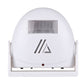 White wireless infrared motion sensor doorbell, front sensor window and warning symbol with red dot