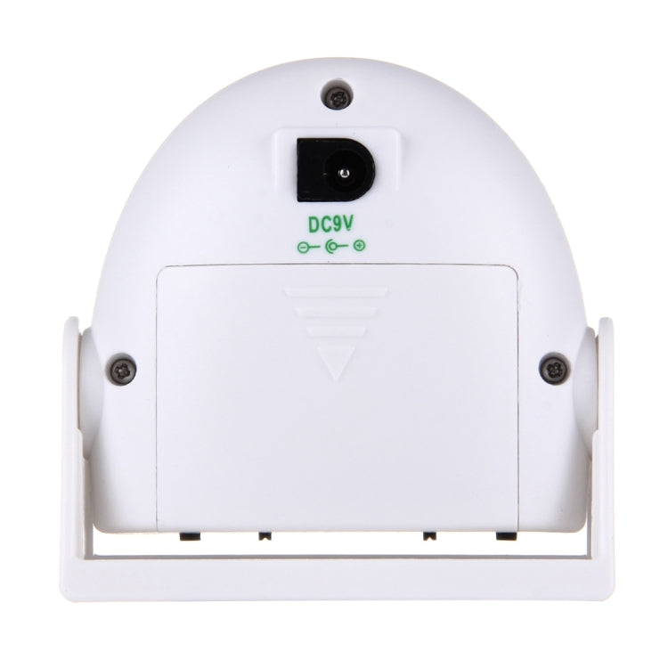 White wireless infrared doorbell back view with DC9V marking and camera-style sensor lens