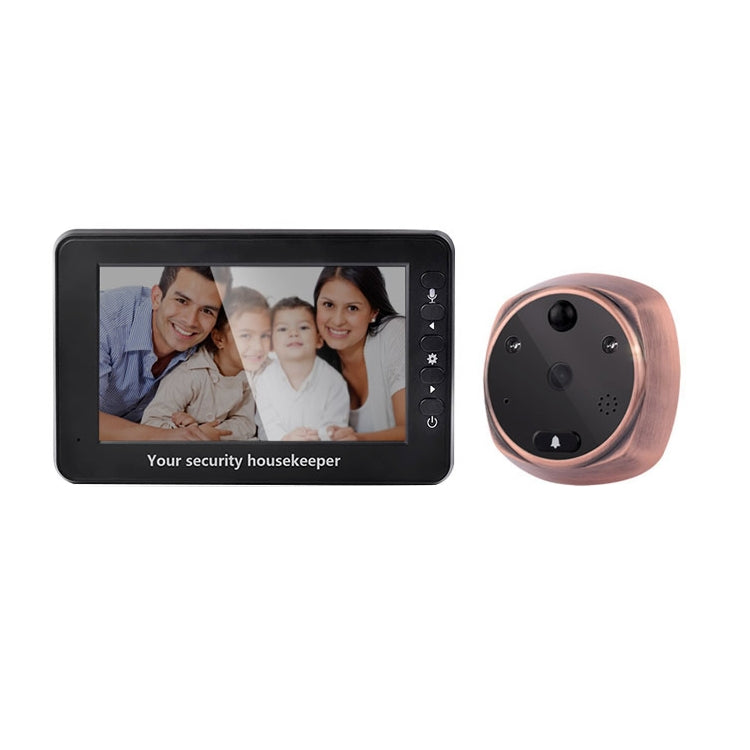 Smart doorbell camera kit with 4.3-inch display monitor and copper round outdoor unit