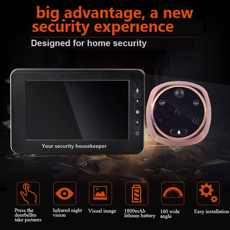 Black smart doorbell camera with 4.3-inch display screen and circular night-vision lens