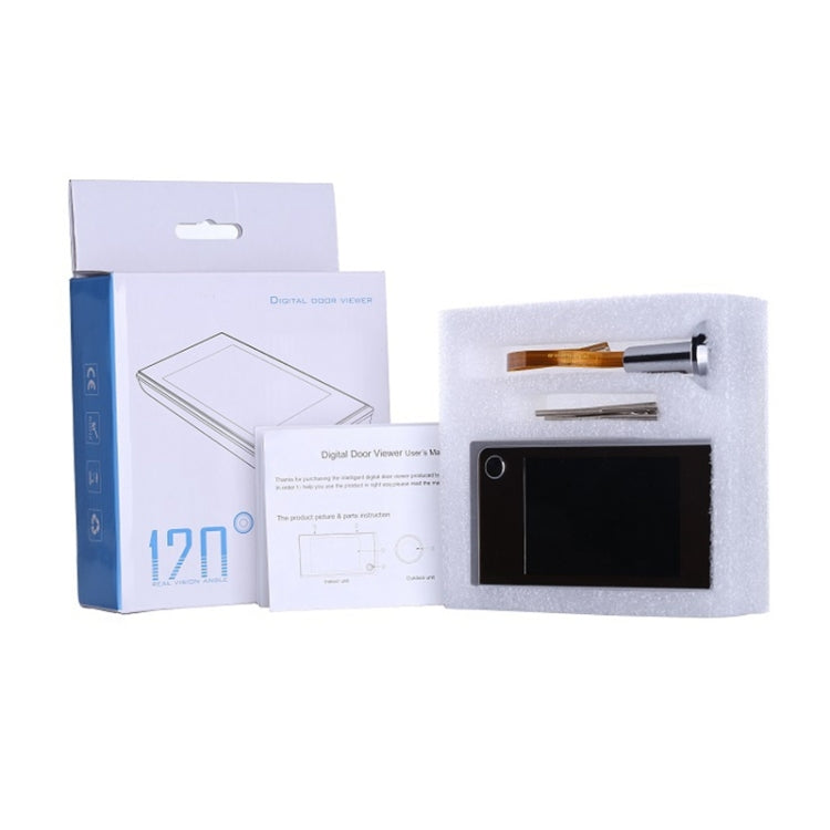 Digital door viewer security camera retail box with screen device and instruction sheet