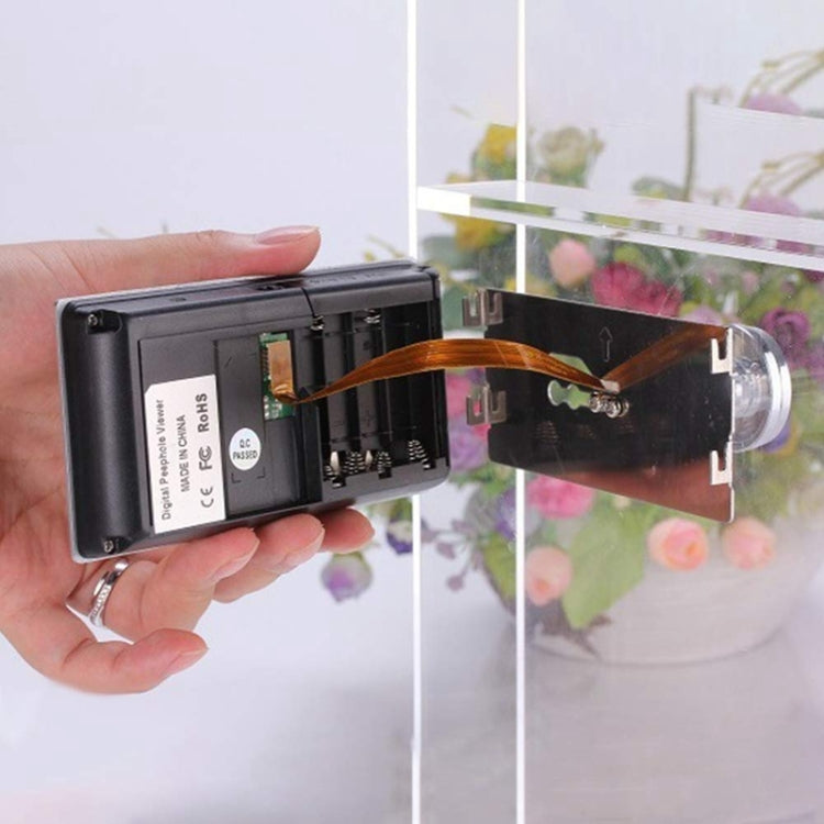 Hand installing digital door viewer security camera module near door peephole